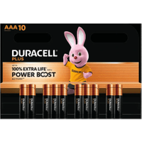 Duracell Plus AAA Battery Alkaline 100% Extra Life Power Boost (10 Pack) 5016162+
