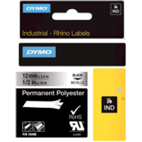 Dymo 18486 (S0718180) Black on Metallic Permanent Polyester Tape 12mm x 5.5m (Original)