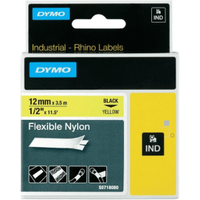 Dymo 18490 (S0718080) Black on Yellow Flexible Nylon Label Tape 12mm x 3.5m (Original)