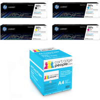 HP 207X High Capacity Multipack - Set of 4 Toner Cartridges with Box of Copy Paper (Original)