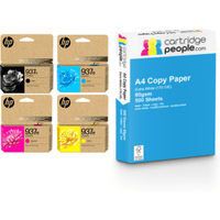 HP 937e EvoMore High Capacity Multipack - Set of 4 Ink Cartridges with Ream of Copy Paper (Original)