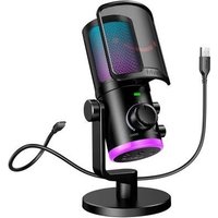 Microfone Gamer Fifine Ampligame AM6 RGB, USB-C, Anti-Ruído e Ganho, Preto - AM6