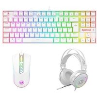 Kit Gamer Redragon RGB Headset Lamia 2 Surround 7.1 + Teclado Kumara Switch Outemu Blue + Mouse Cobra V2, 12400DPI, Branco - S125W