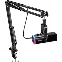 Microfone Dinâmico Gamer Fifine, RGB, Cardióide, USB Tipo-C e XLR, Anti-Ruído, Preto - AM8T