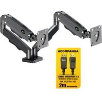 Suporte de Mesa Articulado para 2 Monitores de 17" a 35" ELG, com Pistão a Gás e Cabo DisplayPort, VESA, Grafite - F196DP