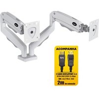 Suporte de Mesa Articulado para 2 Monitores de 17" a 35" ELG, com Pistão a Gás e Cabo DisplayPort, VESA, Branco - F196WDP