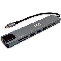 Hub F3 Adaptador Type-c 8 em 1, para HDMI, Type-c, USB 3.0, USB 2.0, Micro SD SDe LAN - JC-TYC-860