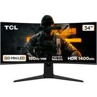Monitor Gamer Curvo TCL QD Mini LED 34", WQHD, Ultrawide, 180Hz, 1ms, HDR 1400, USB-C, FreeSync Premium, Altura Ajustável, Som Integrado - 34R83Q