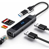 HUB F3 USB-C/A 3.0, para 1x USB 3.0, 1x USB 2.0, Ethernet, Cartão SD e MicroSD - JC-TYC-R04