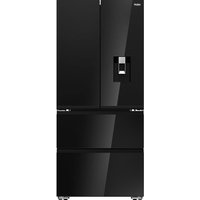 Haier French Series 7 HFKR7819DWGB Frost Free American Fridge Freezer - Obsidian Glass - D Rated