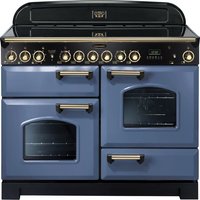 Rangemaster Classic Deluxe CDL110ECSB/B 110cm Electric Range Cooker with Ceramic Hob - Stone Blue / Brass - A/A Rated