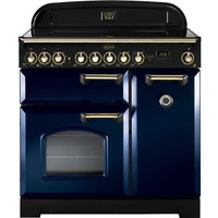 Rangemaster Classic Deluxe CDL90ECRB/B 90cm Electric Range Cooker with Ceramic Hob - Regal Blue / Brass - A/A Rated