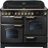 Rangemaster Classic Deluxe CDL110ECCB/B 110cm Electric Range Cooker with Ceramic Hob - Charcoal Black / Brass - A/A Rated