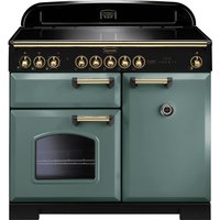 Rangemaster Classic Deluxe CDL100EIMG/B 100cm Electric Range Cooker with Induction Hob - Mineral Green / Brass - A/A Rated