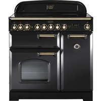 Rangemaster Classic Deluxe CDL90ECCB/B 90cm Electric Range Cooker with Ceramic Hob - Charcoal Black / Brass - A/A Rated