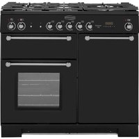 Rangemaster Kitchener KCH100DFFBL/C 100cm wide Dual Fuel Range Cooker with Gas Hob - Black / Chrome - A/A Rated