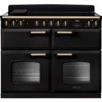 Rangemaster Classic Deluxe BC CLDLB110EIPCBL/AB1 110cm wide Electric Range Cooker with Induction Hob - Charcoal Black / Antique Brass - A/A Rated