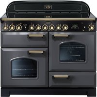 Rangemaster Classic Deluxe CDL110ECSL/B 110cm Electric Range Cooker with Ceramic Hob - Slate Grey / Brass - A/A Rated