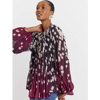 Pleated Chiffon Printed Top Spot Print