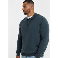 & Polo Neck Knit Jumper Grey Blue & 5XL