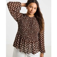 Check Shirred Blouse Spot Print