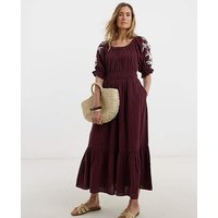 Pure Cotton Embroidered Smock Dress Dark JD Williams