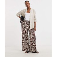 Crinkle Pull On Wide Leg Trousers Print