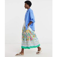 Linen Mix Line Midi Skirt Print