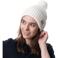 Super Yellow Kide Merino Wool Pom Pom Beanie, O/S Off White