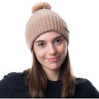 Super Yellow Kide Merino Wool Pom Pom Beanie, O/S Toffee