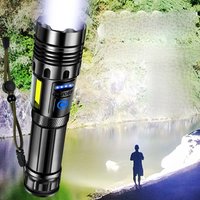 P70 Flashlight USB Charging COB Red Side Light Telescopic Zoom Output Mobile Phone Charging Smart Power Display Portable Light