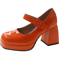 Aphixta 2025 New Platform Square Toe Pumps Women Shoes 7cm Chunky Heels Orange Anti-drop Pimp Buckle Pumps Plus Big Size 35-45