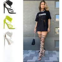 Thin High Heel Sandals for Women's Shoes Lace Up Gladiator Roman Pumps Thin Ribbon Cross Winding Cover Heels Stiletto Sandal