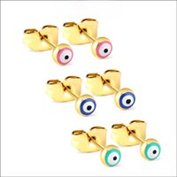 LUXUSTEEL 3Pairs Boho Colorful Round Evil Eyes Stud Earrings For Women Men Gold Plated Stainless Steel Turkish Ear Jewelry Set