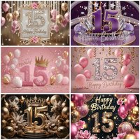 15th Happy Birthday Party Backdrop Banner Blue Pink Balloon Decoration Boys And Girls Photography Studio Background Props Gifts