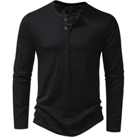Men Autumn Winter O neck Collar Buttons Neckline T shirt Long Sleeve Solid Color Slim Fit Bottoming Tee Shirt Streetwear
