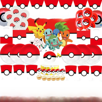 Pokemon Birthday Party Decorations Pokeball Foil Balloons Disposable Tableware Plate Napkin Backdrop For Kids Boy Party Supplies