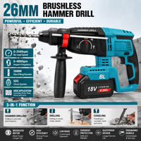 26mm Bürstenloser Akku-Bohrhammer SDS Plus Elektrohammer, 3-Modus-Schlagbohrer Meißelwerkzeug Kompatibel mit Makita 18V Akku für Beton Mauerwerk