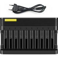18650 Battery Charger EU/US Plug 10slots Smart lithium charging 14500 16350 18500 USB Output Li-ion Rechargeable
