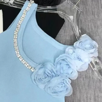 Real Photos Sparkle Diamonds Flowers Stitch Women Knitted Tank Top 2025 Summer New Sleeveless Vest Knitwear Camisole Crop Top
