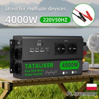 1600W/3000W/4000W Pure Sine Wave Inverter 220V, 4 Outlets Marine Boat Power Converter with Digital Screen & Cooling Fan