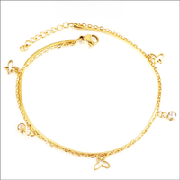 LUXUSTEEL Fashion Butterfly Anklet For Women Stainless Steel Round Snake Rolo Chain Crystal Ankle Bracelet Summer Beach Jewelry