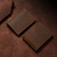 Men's RFID Blocking Cowboy Genuine Natural Crazy Horse Leather Bifold Wallet Ultra Slim Vintage Multiple Card Holder Man Purses