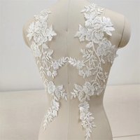 White Flowers Wedding Appliques, Embroidered Lace Mesh Fabric, Sew On Patches for Bride, Evening Dress, DIY Decoration, 2Pcs