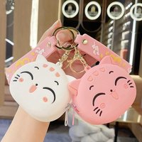 Cute Cartoon Cat Silicone Coin Purse with Keyring Kawaii Kids Coin Bag Portable Data Cable Earphone Organizer Coin Key Pouch