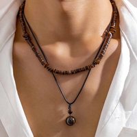 AliExpress Salircon Vintage Ethnic Geometric Gravel Chain Clavicle Necklace Boho Coconut Shell Wood Bead Chain Necklace Men's Neck Jewelry