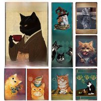 Retro Metal Tin Sign 5.5 X 8 In,More Espresso Less Depresso Poster Drinking Poster Coffee Lover Gift Funny Black Cat Wall Art