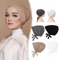 2024 Soft Modal Tie Undercaps Muslim Hijabs for Women Under Scarf Hat Hijab Caps Eid Islamic Turban Hijab Bonnet Tie Under Cap