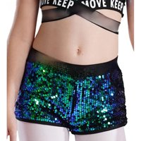 Kids Girls Sparkling Sequin Pole Ballet Dance Shorts Performance Hip-hop Costume Letters Printed Waistband Shorts