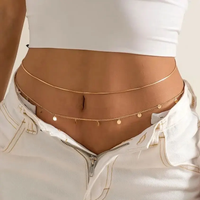 2Pcs/Set Sexy Sequins Belly Waist Chain for Women Summer Bikini Gold Color Multilayer Thin Chain Body Jewelry Y2K Accessories
